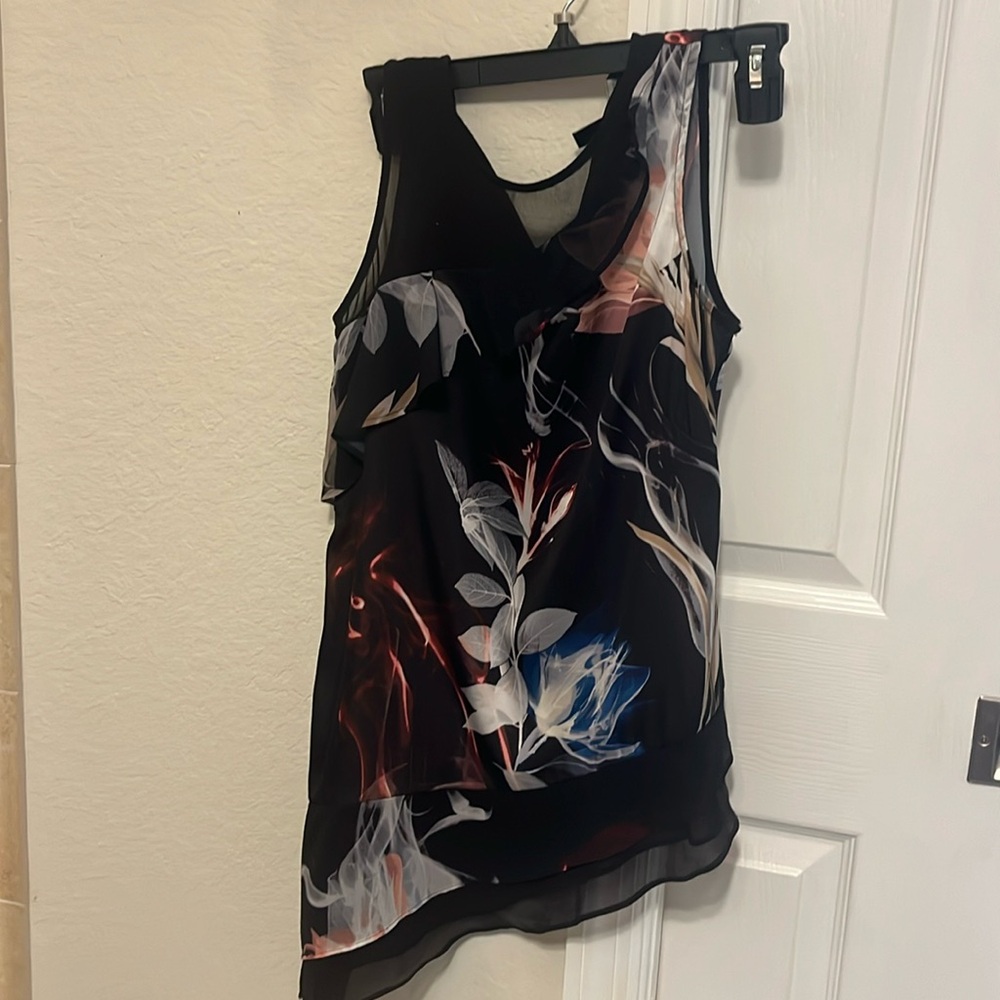 White House XXS tiered asymmetrical sleeveless top-100% polyester